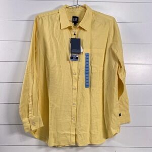 GAP Shirt Mens Large Linen Blend Button Down Long Sleeve Golden Haze‎ QLT7143S